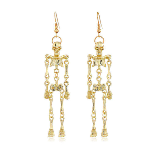 Gold Skeleton Halloween Hanging Earrings
