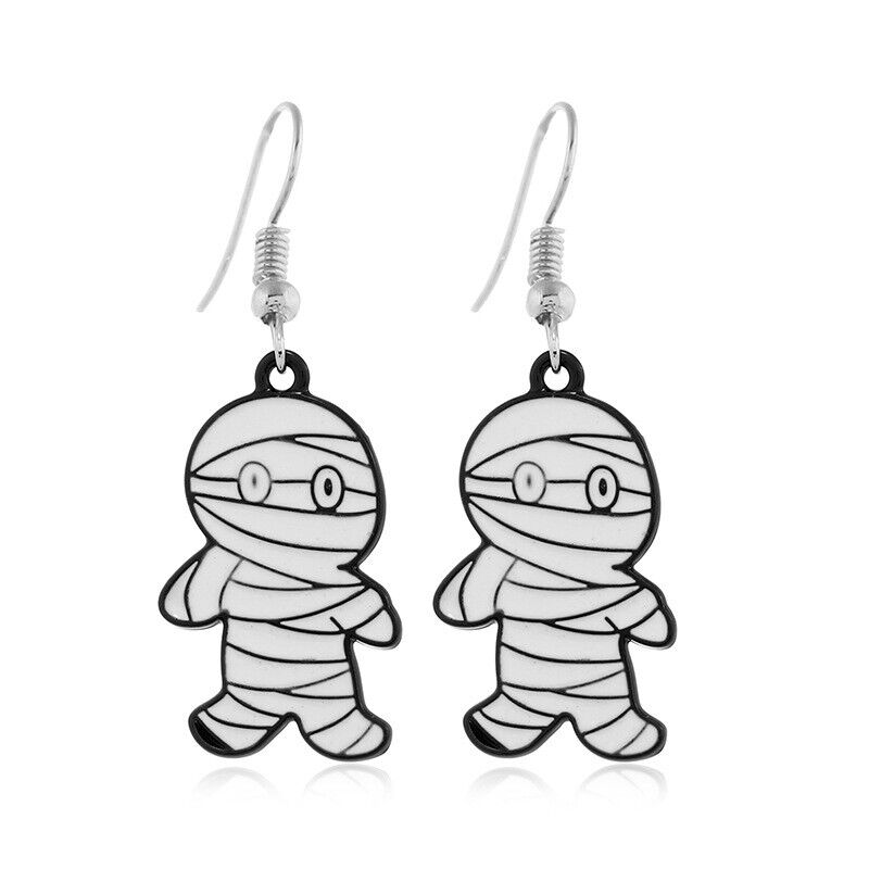 Black and White Mummy Halloween Hanging Earrings