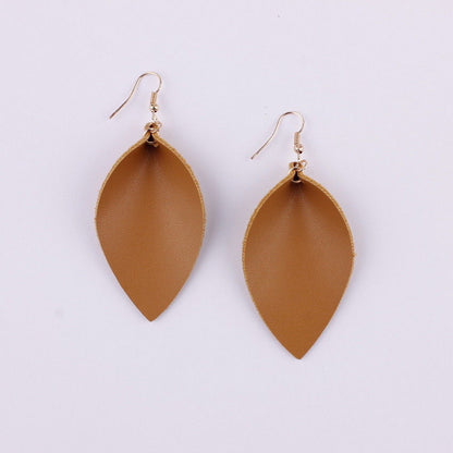 Fall Folded Pinched Leaf Leather Drop Earrings