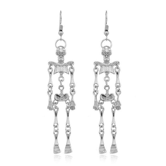 Silver Skeleton Halloween Hanging Earrings