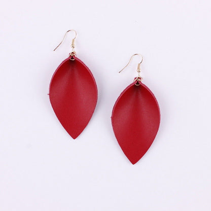 Fall Folded Pinched Leaf Leather Drop Earrings