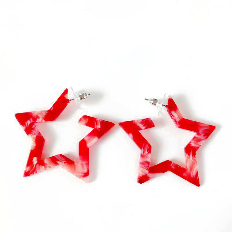 Red Acrylic Resin Star Earrings Patriotic 4th
