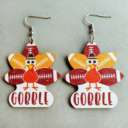 Gobble Gobble Turkey Football Thanksgiving Earrings