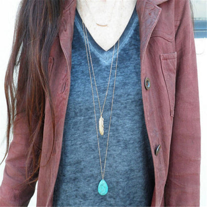 3 Layer Gold or Silver and Turquoise Necklace