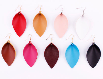 Fall Folded Pinched Leaf Leather Drop Earrings