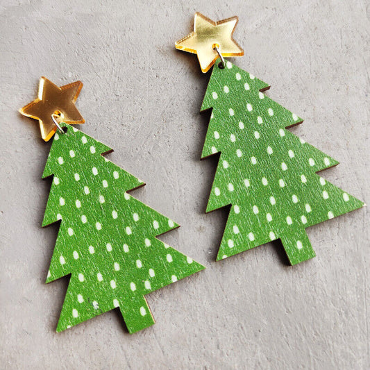Shiny Star Tree Holiday Earrings