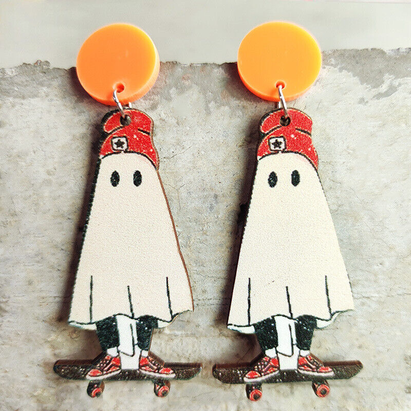 Gotcha Ghost Halloween Wood Earrings