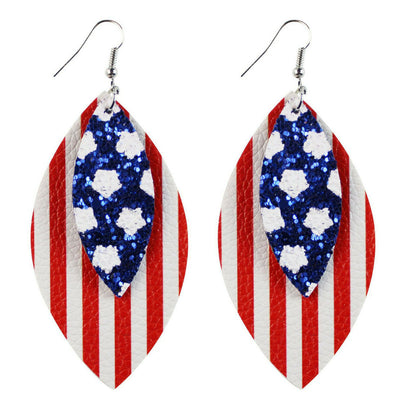 Patriotic 4th Of July Glitter and Leather Earrings