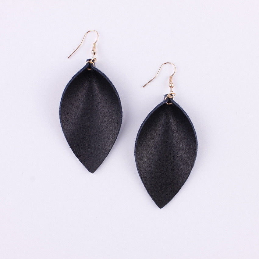 Fall Folded Pinched Leaf Leather Drop Earrings