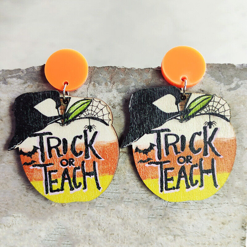 Trick Or Treat Halloween Wood Earrings