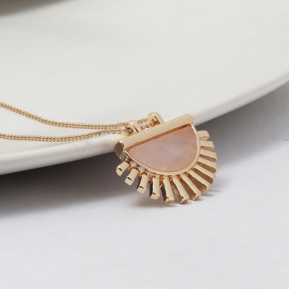 Pink Gold Natural Stone Fan Necklace