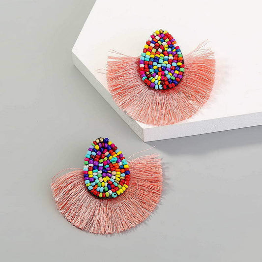 Pink Fringe Rainbow Beaded Earrings