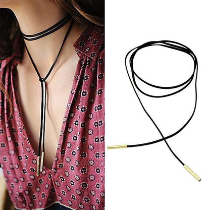 Kate Black Suede + Gold/Silver Choker Wrap Necklace