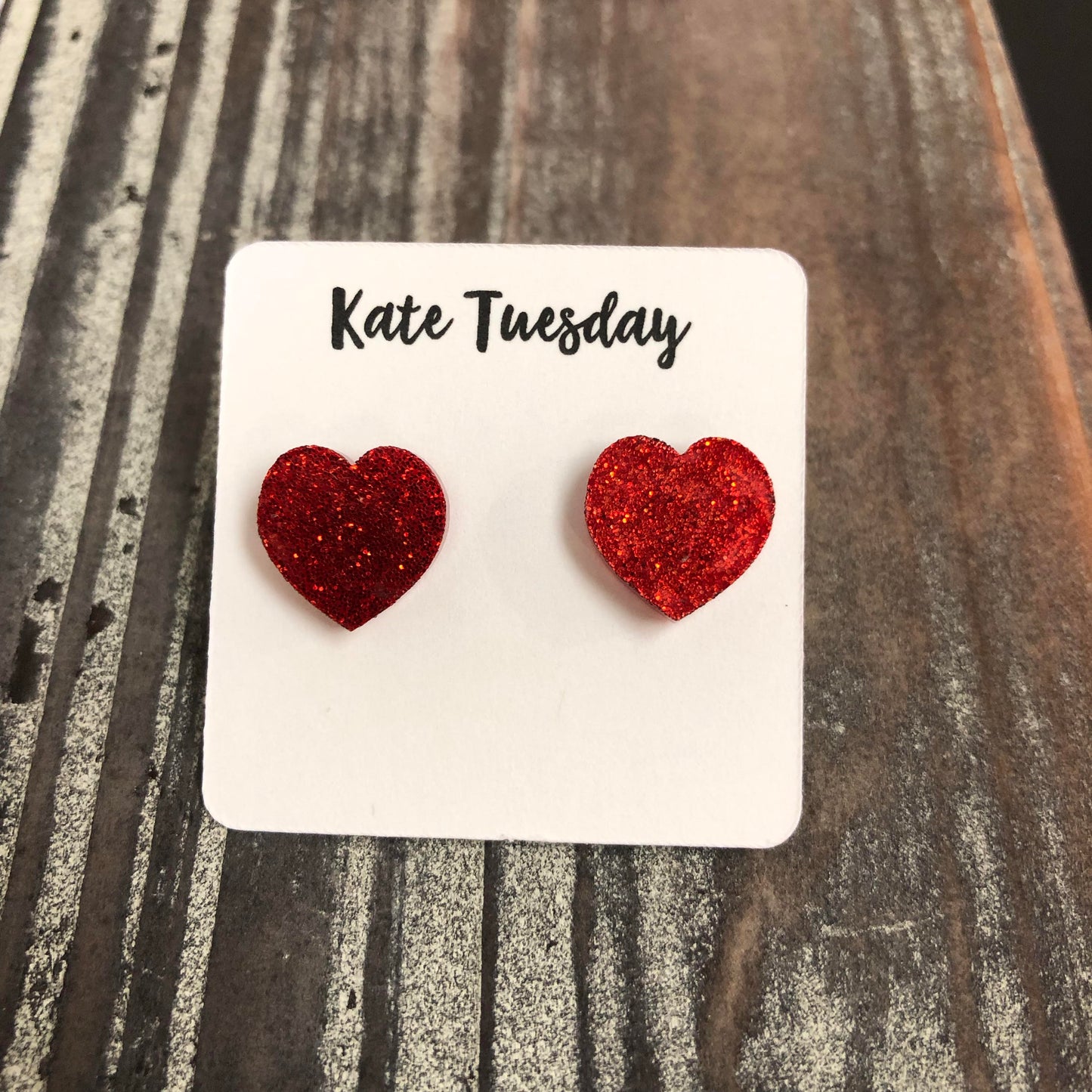 Red Glittery Heart Stud Earrings
