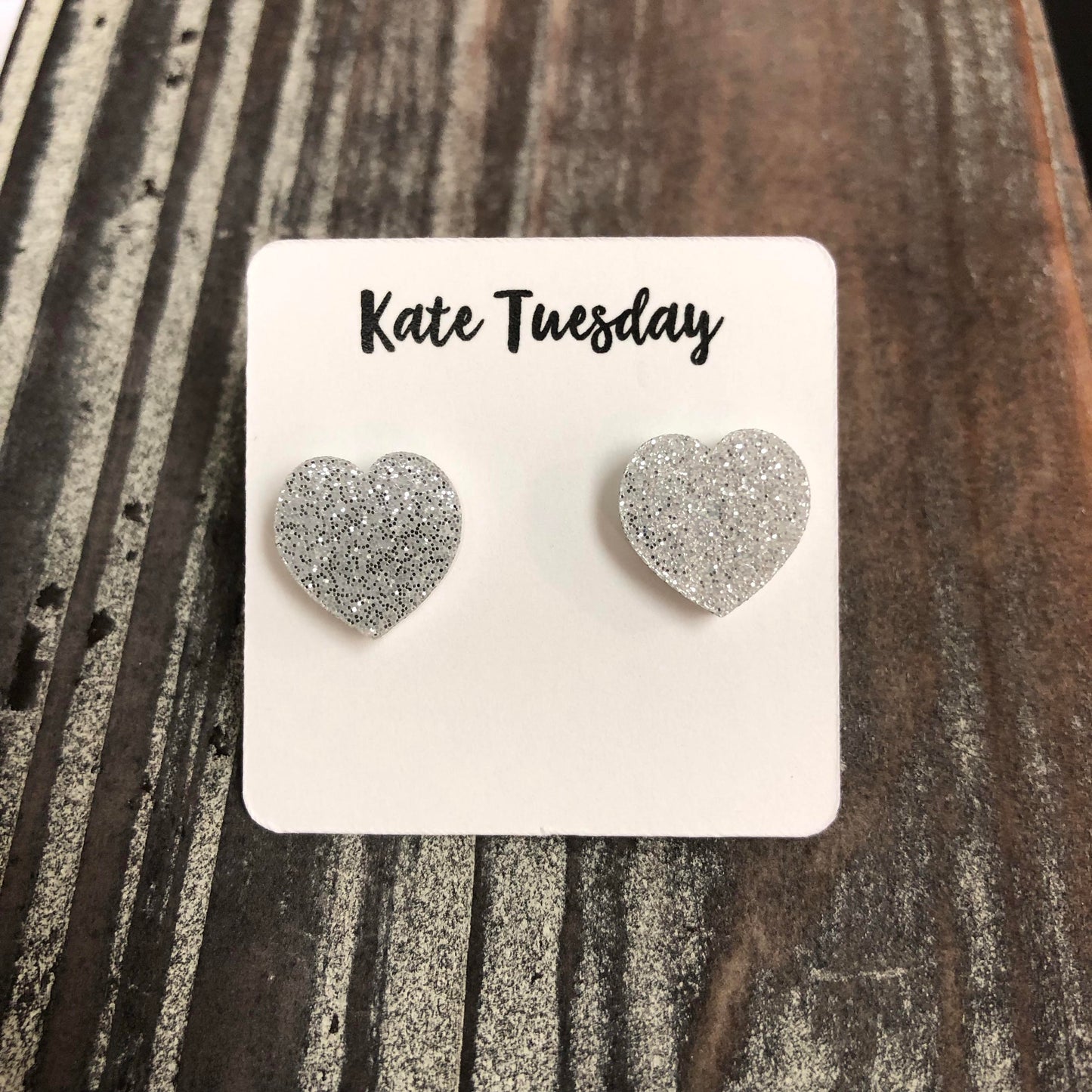 Silver Glitter Heart Stud Earrings